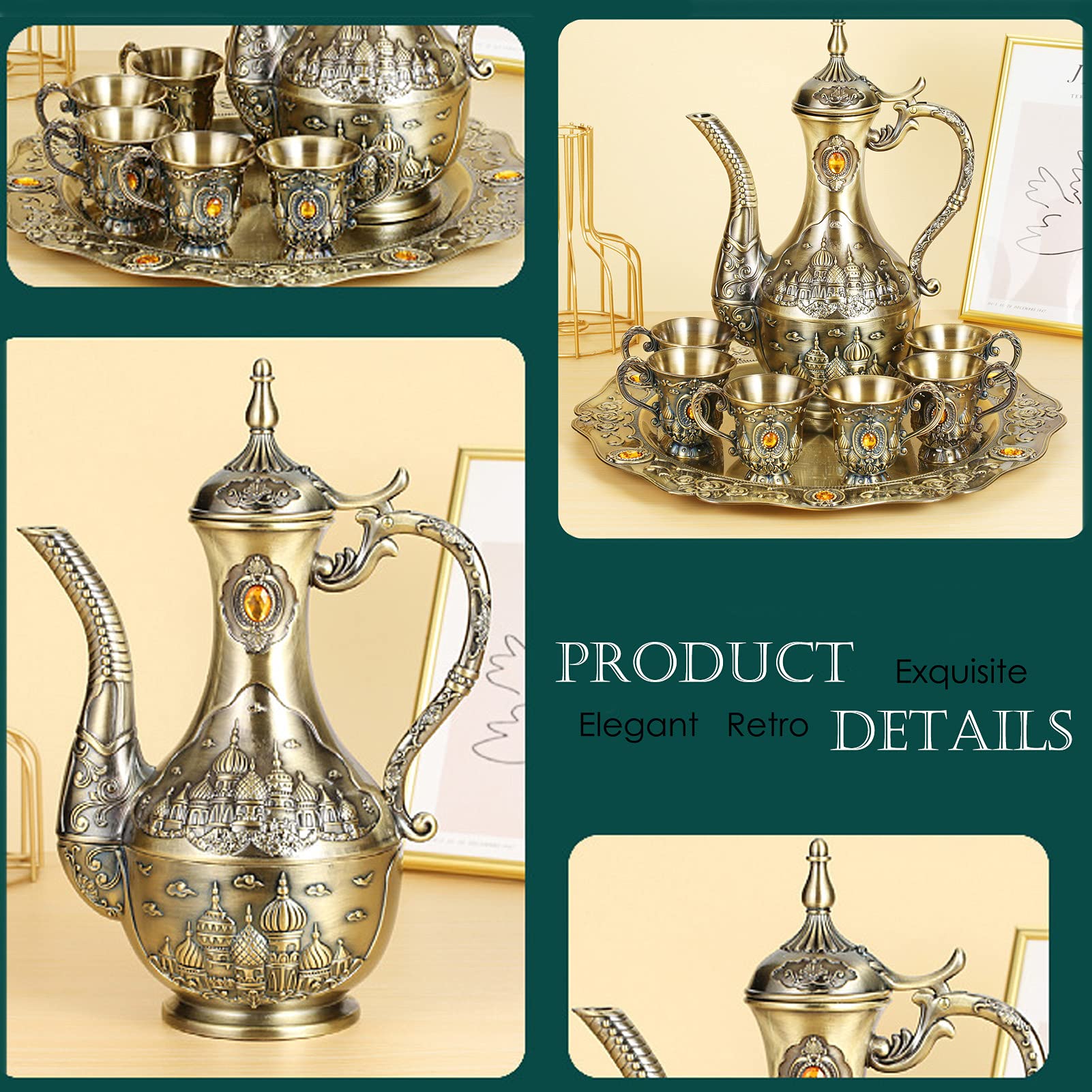 Vintage Turkish Coffee Pot Set for 6 Including Tray and Teapot